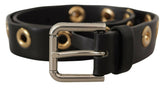 Dolce & Gabbana Black Leather Eyelet Silver Tone Metal Buckle Belt -   -  Dolce & Gabbana.